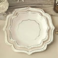 thumbnail image 1 of CUITING 25 Pack White Pink Paper Dessert Plates in Damask Floral Pattern  8” Round Disposable Salad Appetizer Plates with Scalloped Rims - 300 GSM, 1 of 11