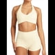 thumbnail image 2 of Conjuntos Entrenamiento para Mujer 2 Piezas,Sujetador Deportivo con Cuello Halter y Arrugas,Pantalones Cortos Ciclista Cintura Alta,Ropa Ejercicio para Gimnasio Yoga Albaricoque M, 2 of 9