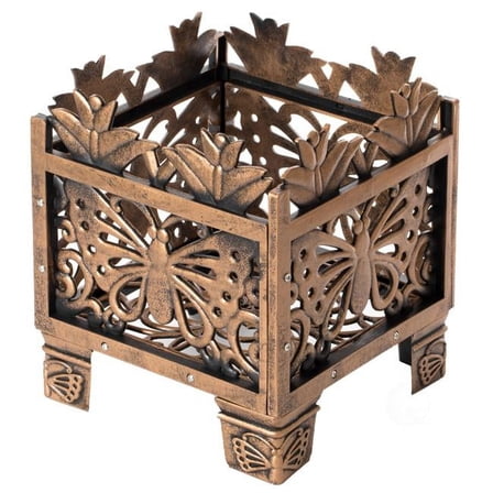 Outdoor Living Butterfly Square Plant Stand & Flower Planting Pot, Antique Bronze