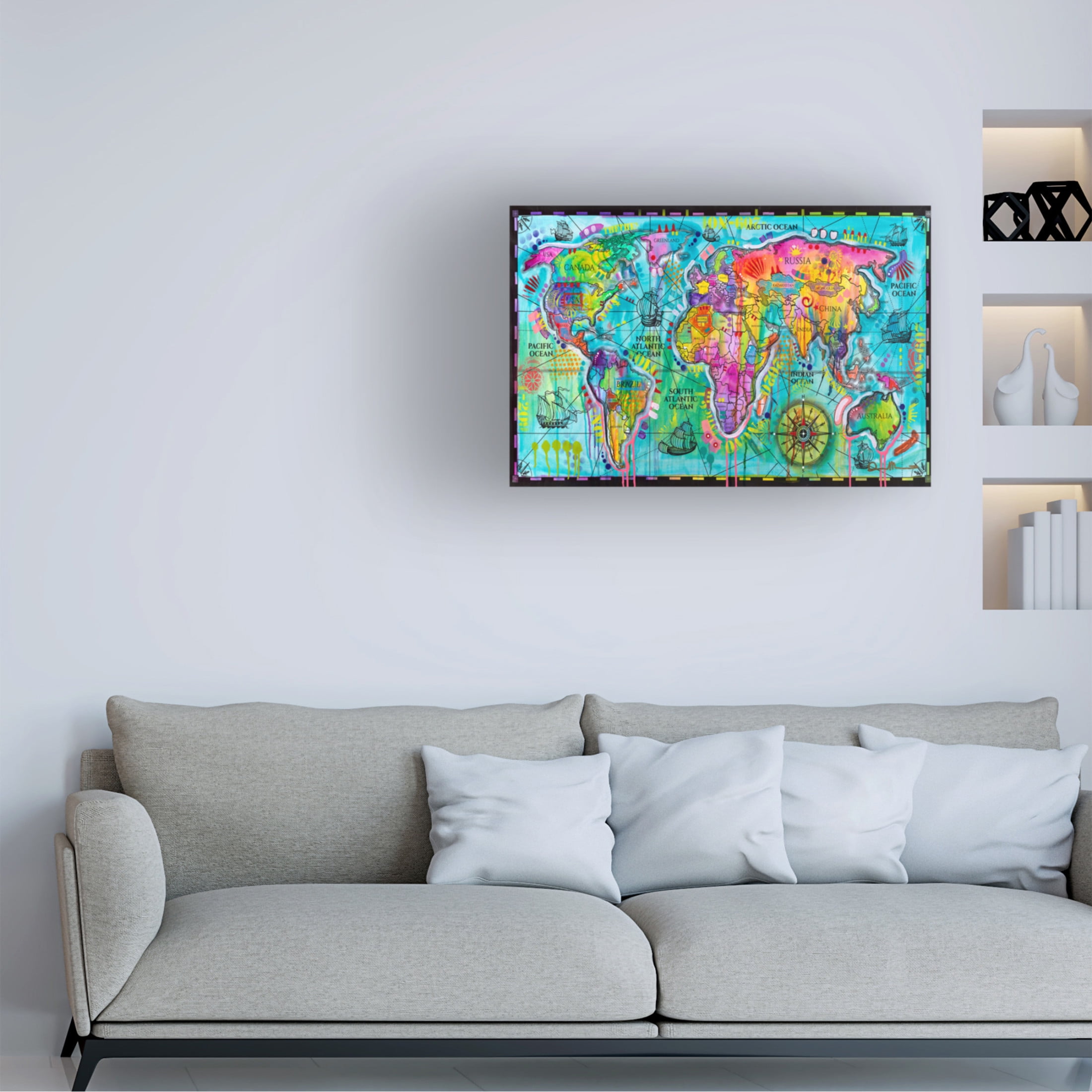 Canvas Wall Art - Dean Russo 'World Map' Wall Art for Living Room, Bedroom, or Office Décor by Trademark Fine Art - 32 x 22 Inches