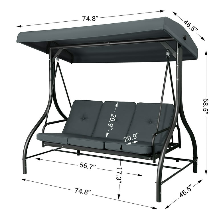 LAZY BUDDY 3-Seater Patio Swing Chair, Adjustable Canopy