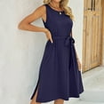 thumbnail image 7 of BLVB Women's Midi Dresses Casual Sleeveless Side Slit Loose Tank Dress Solid Color Belted Summer Dress for Women, 7 of 7
