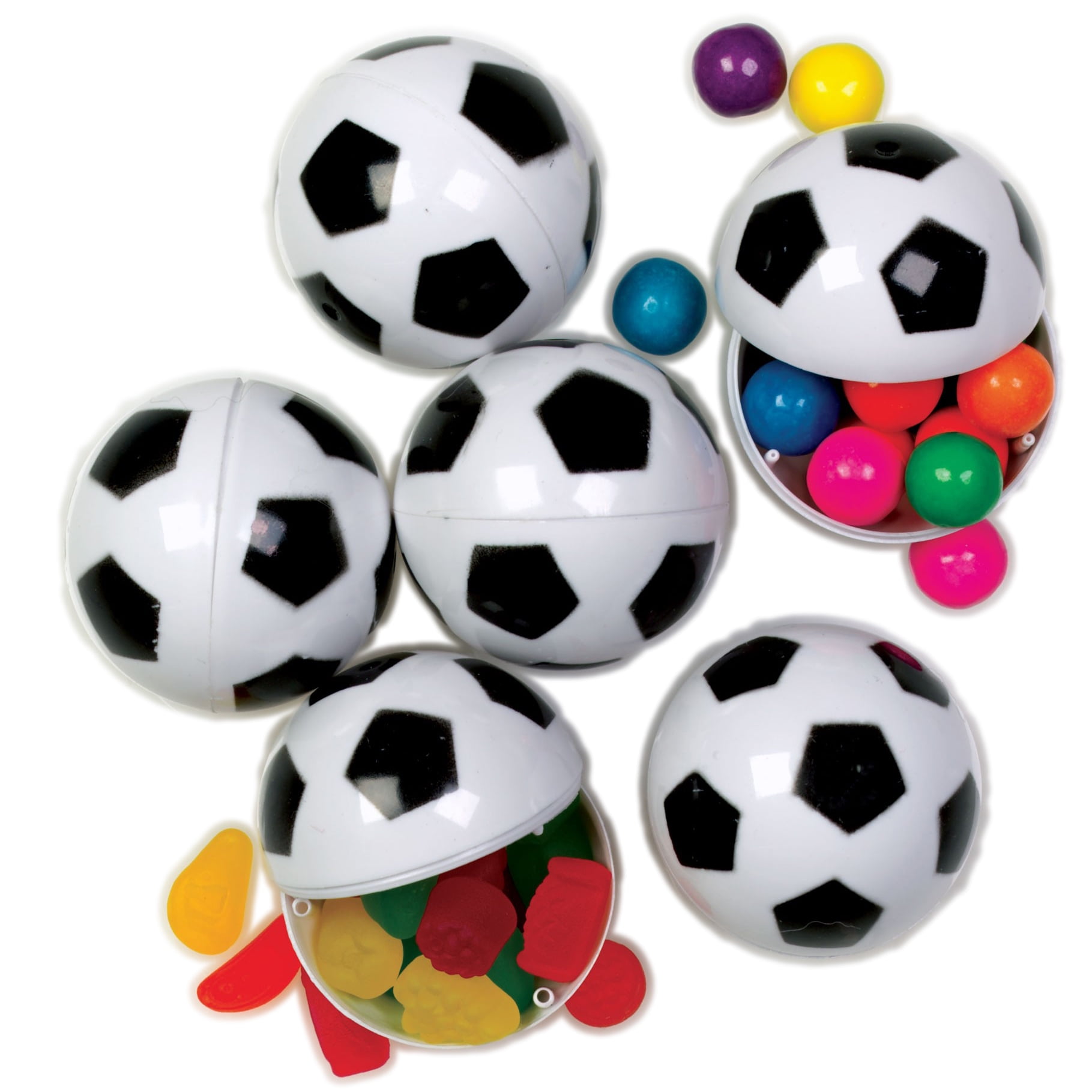 Soccer Candy Containers 2.25" Plastic Easter Eggs, White Black, 6 Pack