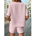 thumbnail image 4 of Pajamas Set for Women Waffle Knit Lounge Set 2 Piece Outfits Loungewear Sweatsuit with Pockets Lotus Root Pink M, 4 of 9