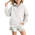 thumbnail image 2 of Mifsaly Kids Girls Sweatshirt Half Button Pullover Sweatshirts Mock Neck Long Sleeve Loose Fit Casual Fall Winter Tops White,120, 2 of 9