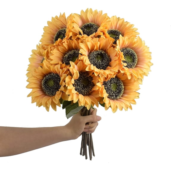 12PCS Multicolor Artificial Sunflower Flowers Long Stem Large Silk Sunflowers Bridal Wedding Bouquet Fake Flower Arrangements for Outdoor