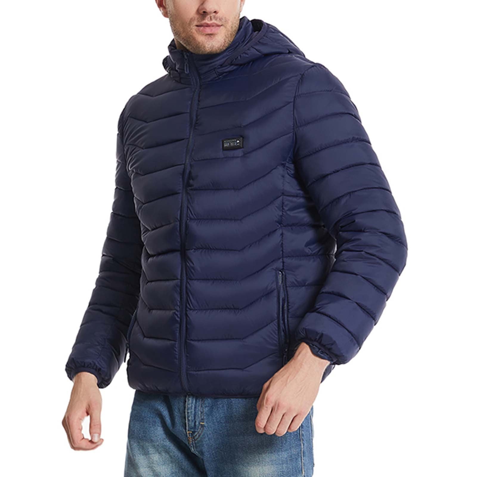QATAINLAV Mens Womens Heated Jackets for Winter Outdoor Hunting 19 Zones Electric Heating Hooded Coat with Pocket Blue XXXL,