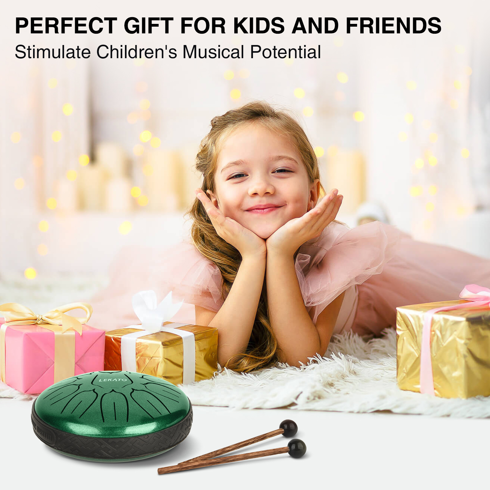 LEKATO  Steel Tongue Drum 6 Inch 11 Notes D Major Beginner Handpan Drum Percussion for Meditation Yoga Musical Education Christmas New Year's Gift for Families/Friends/Lovers