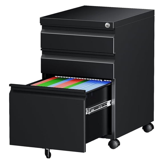 Mobile File Cabinet with Lock, 3 Drawer Rolling File Cabinet for Home Office, Under Desk Filing Cabinet for Letter/Legal/A4 Files - Black