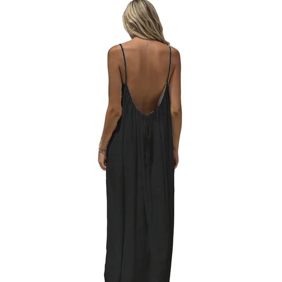 Backless Cami Dress for Women, Spaghetti Strap Maxi Dress, Casual Solid Color Sleeveless Summer Dress for Women