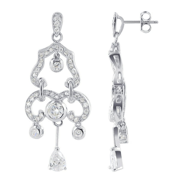 Gem Avenue 925 Sterling Silver Cz, Silver And Cubic Zirconia Chandelier Earrings