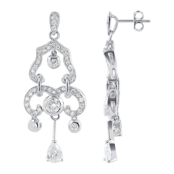 Gem Avenue 925 Sterling Silver Cz Vintage Style Chandelier Earrings With Post Back Findings Com Gem Avenue 925 Sterling Silver Cz, Silver And Cubic Zirconia Chandelier Earrings