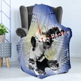 thumbnail image 4 of Hockey Soft Flannel Fleece Throw Blanket, Retro Halftone Style Backdrop Player Snowflakes and Cityscape Silhouette, Cozy Plush for Indoor and Outdoor Use, 60" x 80", Multicolor, by Ambesonne, 4 of 5