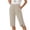 04-Khaki, variant on Women's Cotton Linen Wide Leg Capri Pants Side Split Cropped Beach Casual