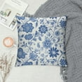 thumbnail image 2 of COMIO  Floral Throw Pillow Cushion Cover, Swirl Flower Pattern Folk Russian Folk Cultural Petals Ornamental Image, Decorative Square Accent Pillow Case, White Blue, 2 of 5