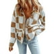 thumbnail image 1 of Chaqueta de mujer tipo cárdigan, informal, con bolsillo, cálida, cómoda y abrigada, a cuadros., 1 of 9