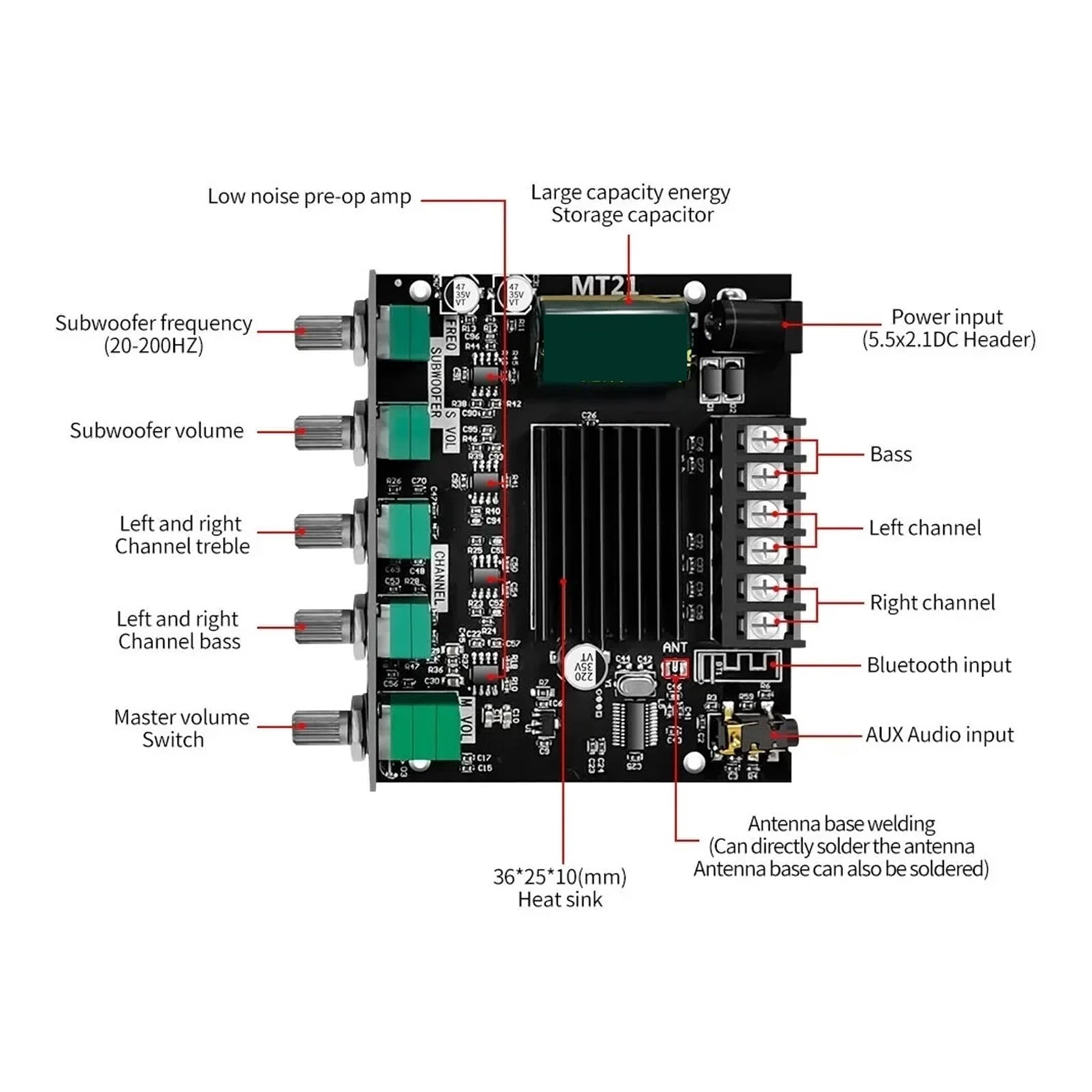 Power Amplifier Module Subwoofer Channel Digital AUX Blue Tooth Stereo Amp HiFi for Speaker ,Bass & Treble Control