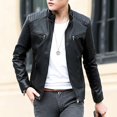 thumbnail image 3 of IYTR Men's Fashion Leather Jackets Stand Collar Zipper Pockets Biker Motorcycle Jackets Coat Black L, 3 of 6