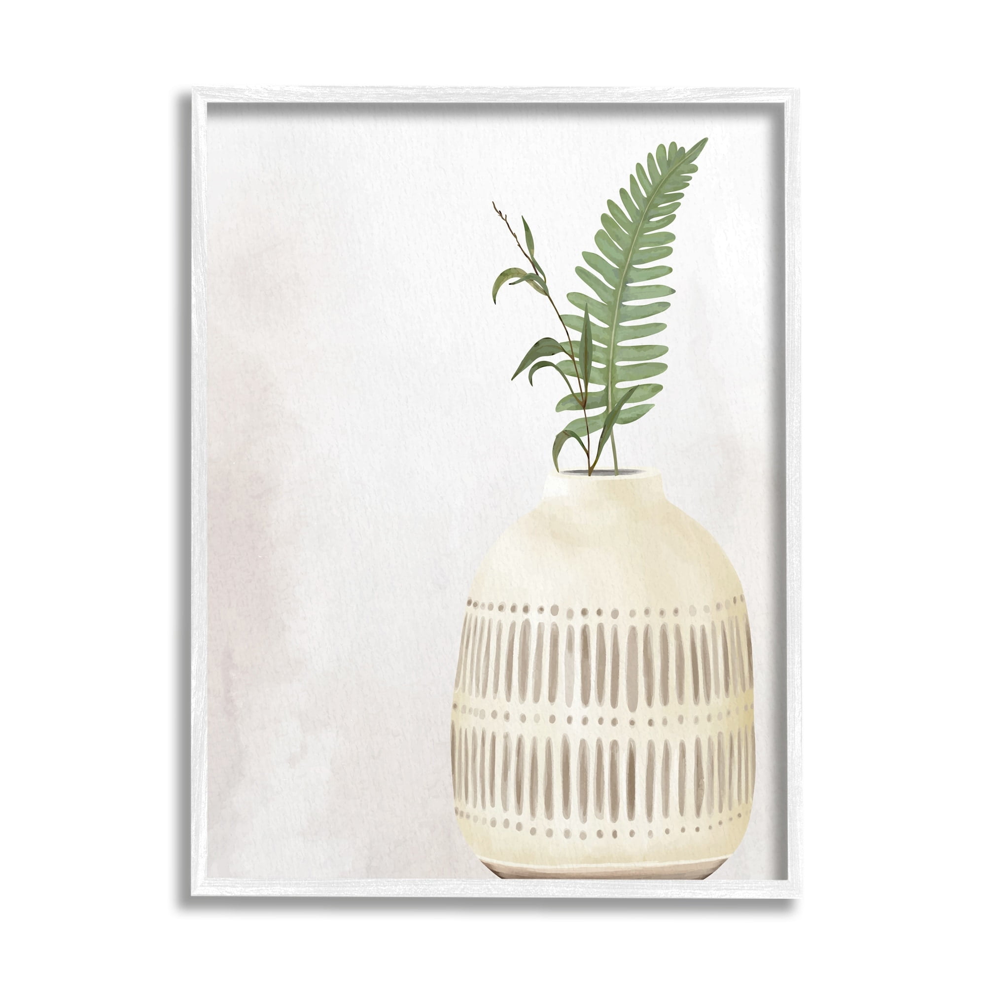 Stupell Industries Varied Herb Plant Sprigs Natural Patterned Vase Painting White Framed Art Print Wall Art, Design by Kim Allen