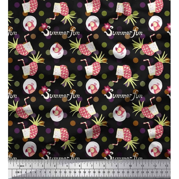 Soimoi Crepe Silk Fabric Dot,Parrot & PineJuice Summer Designs Printed Craft Fabric by The Yard 42 Inch Wide