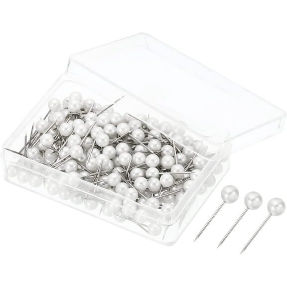 Push Pins, 200 Pack Round Head Map Tacks Thumb Steel Point for World Maps Cork Boards, Pearl White