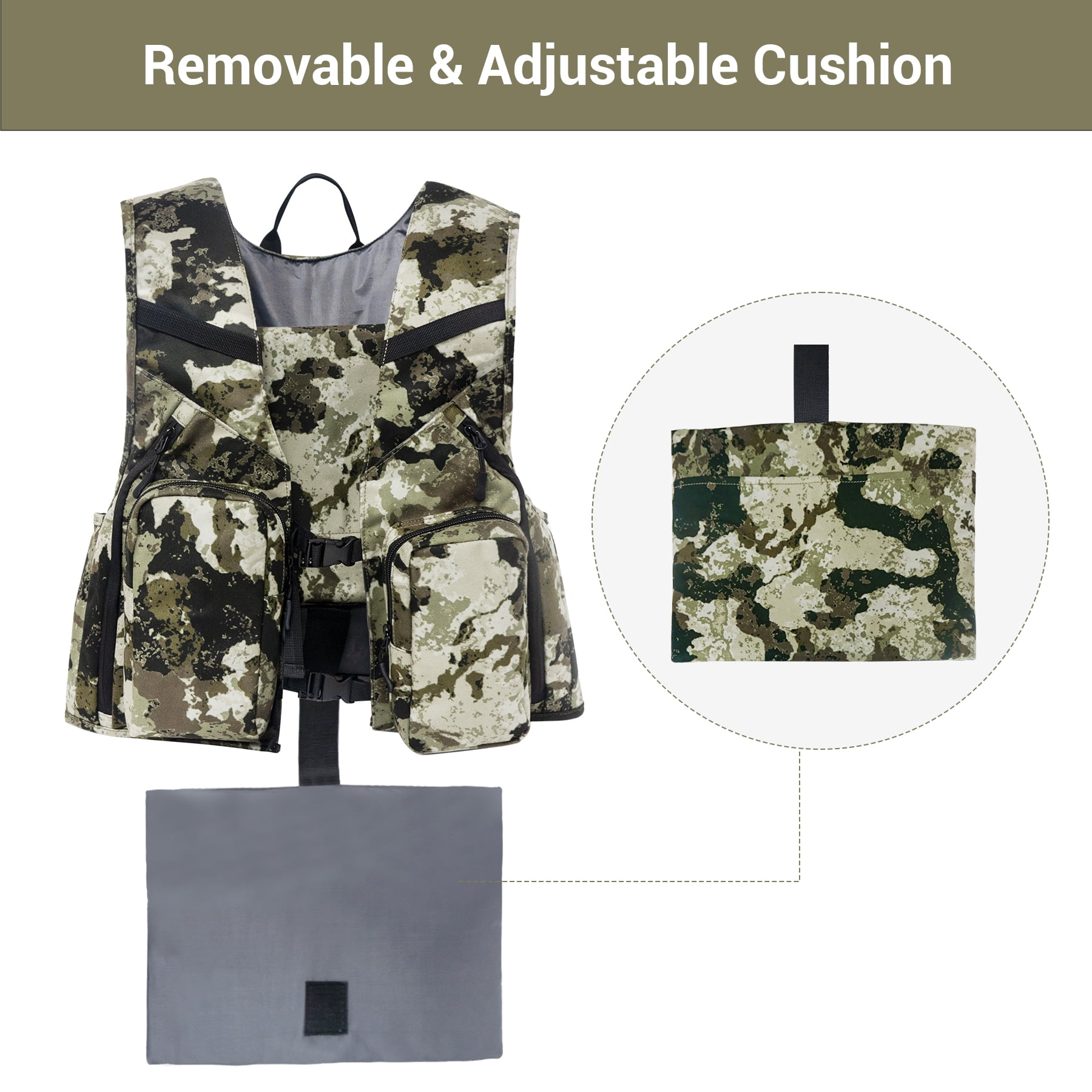 WTVIDAS Hunting Vest with Detachable Seat Cushion Camo Turkey Vest with Backpack Hunting Gear for Deer Turkey Fishing