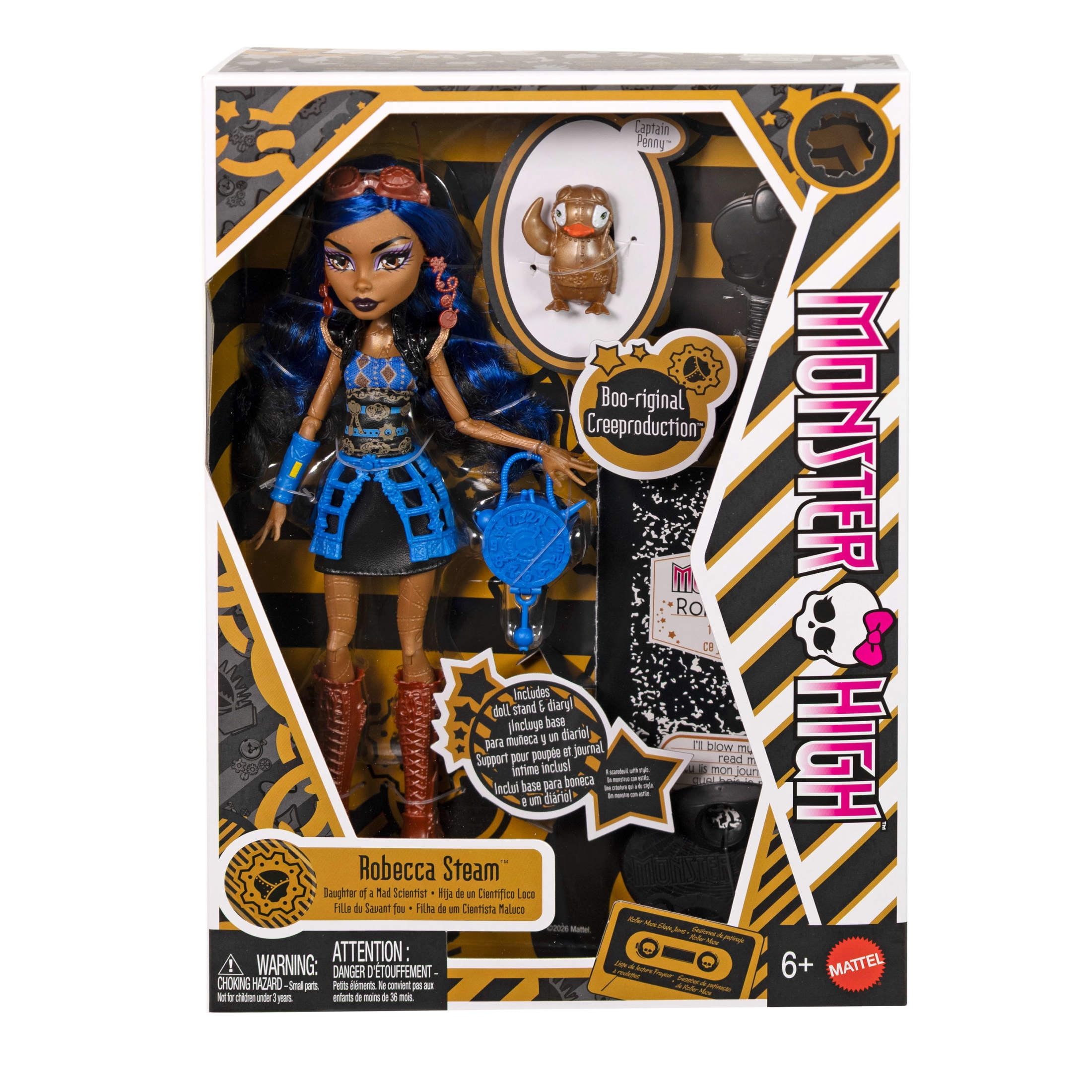 Monster High Boo-riginal Creeproduction Robecca Steam Doll with Diary, Doll Stand and Pet