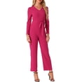 thumbnail image 1 of INSPIRAR CHIC Mono de Mujer con Cuello en V de Manga Larga, Pierna Ancha, Pantalones Largos, Mono de Punto Elegante, 1 of 6