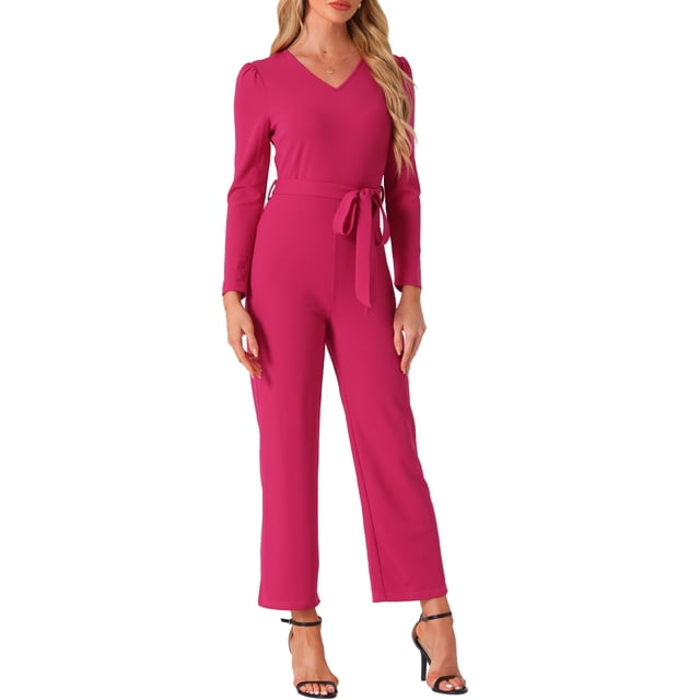 INSPIRAR CHIC Mono de Mujer con Cuello en V de Manga Larga, Pierna Ancha, Pantalones Largos, Mono de Punto Elegante