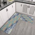 thumbnail image 3 of Bohemian Blue Geometric Design Rugs and Mats Non Skid Washable Absorbent Microfiber Soft Kitchen Mat for Floor Set Of 2 Decor Stain Resistant 17"x47"+17"x30", 3 of 7