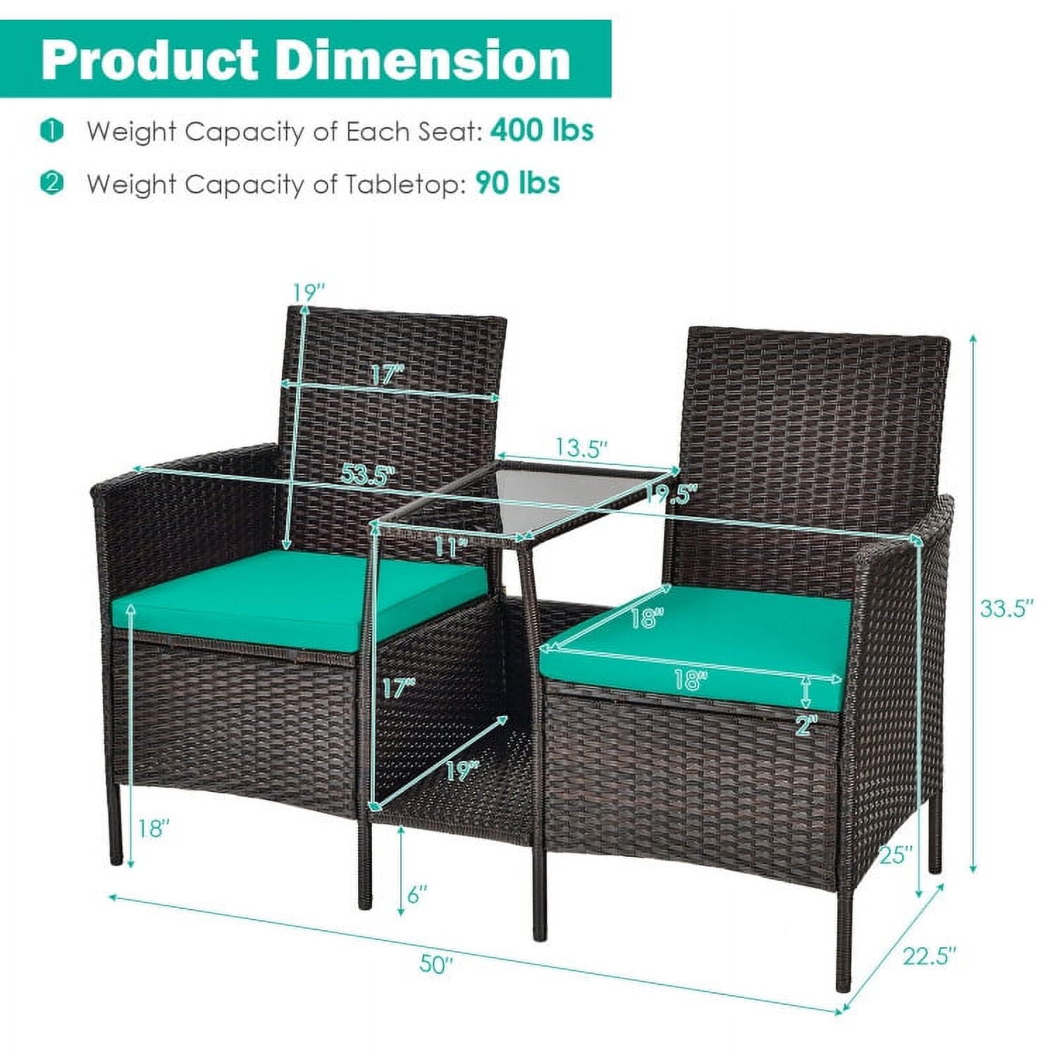 Aimee Lii Rattaner Outdoor Patio Furniture, Patio Rattan Wicker Conversation Set Sofa Cushioned Loveseat Glass Table, Turquoise Aimee Lii Rattaner Outdoor Patio Furniture, Patio Rattan Wicker Conversation Set Sofa Cushioned Loveseat Glass Table, Turquoise