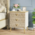 thumbnail image 3 of Tribesigns Nightstands with Three Drawers Set of 2, Modern Wooden Bedside Tables with with Champagne Metal Legs, 3 of 8