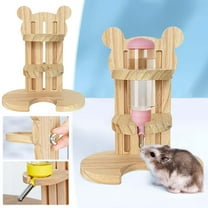 Vacemry Under $5 Wooden Water Bottle Holder, Adjustable Height Leak Proof Stand for Small Pets, Hamster Rabbit Guinea Pig Drinking Dispenser, Natural Wood Frame