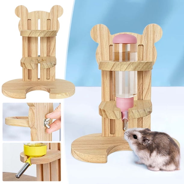 Xihbxyly Soporte de Madera para Tetera, Diseño a Prueba de Fugas, Ranuras Ajustables En Altura, Madera Natural, Soporte para Botella de Agua para Mascotas, Elegante E Higiénico, Apto para Hámsteres,