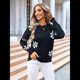 thumbnail image 4 of Suéter de Flores para Mujer, Suéter de Punto de Cuello Redondo Extragrande, Top de Punto Acanalado, Conjuntos de Invierno, Tops Tipo Jersey. Negro L, 4 of 10
