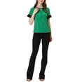thumbnail image 3 of INSPIRE CHIC Women's Contrast Doll Collar Short Sleeves Polka Dots Tops Blouses M Green, 3 of 6