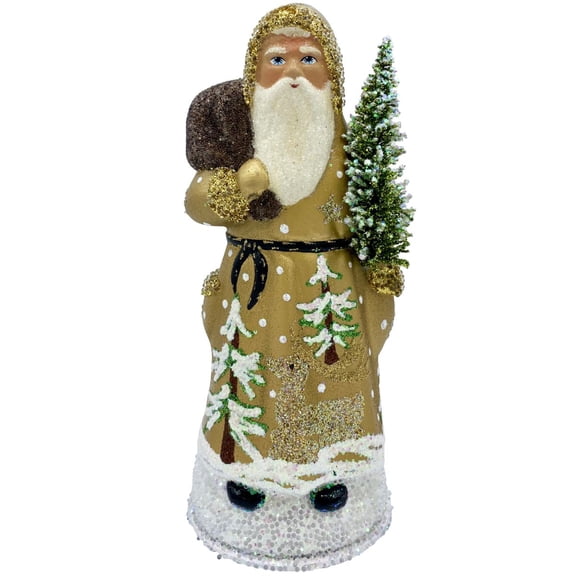 Alexander Taron 8" Vibrant Unique Santa with Tree and Coat Schaller Paper Mache Candy Container