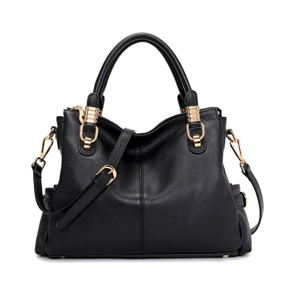 Bolso de mano Kattee Soft para mujer, piel auténtica, negro