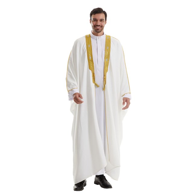 Male Solid Color Long Sleeve Robe - Arabic Style Middle Eastern Thobe - Polyester/Spandex Blend for Warmth and Comfort
