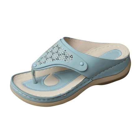 

Lhked Women s Hollow Out Shoes Thick Sole Slippers Clip Toe Herringbone Sandals Summer Comfort Sandals Mother s Day Gifts& Light Blue