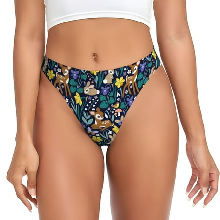 Thongs for Women - Cute Deer Rabbit Butterfly Flower No Show Seamless Womens Thongs Underwear  Breathable G String Thongs for Women  Ladies Stretch Low Rise Thong Bikini Panties Briefs