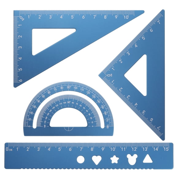 Uxcell 4pcs Triangular Ruler Set 15mm Aluminum Ruler Geometric Protractor Triangle Ruler Engineering Scale Blue
