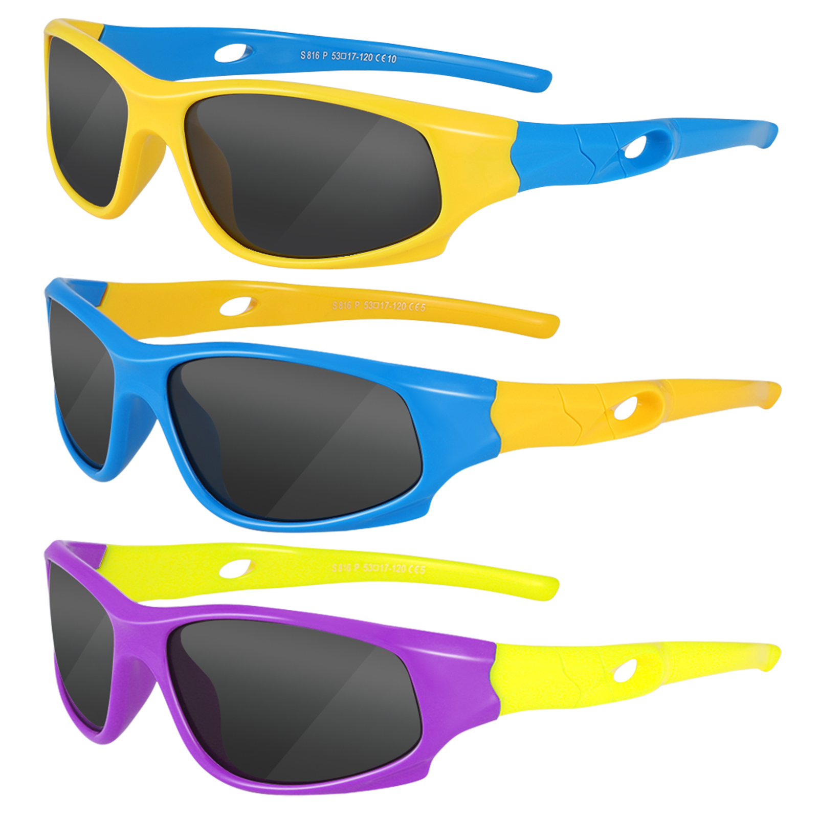 JUNDALIE 3 Pack Flexible Kids Polarized Sunglasses, Unbreakable TPEE