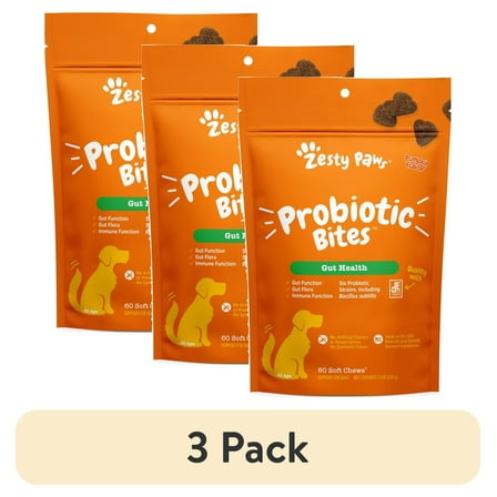 (3 pack) Zesty Paws Probiotic Bites for Dogs, Pumpkin Flavor, 60 Count