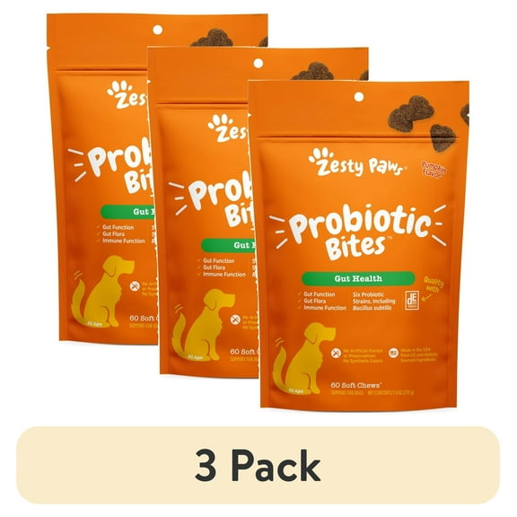 (3 pack) Zesty Paws Probiotic Bites for Dogs, Pumpkin Flavor, 60 Count