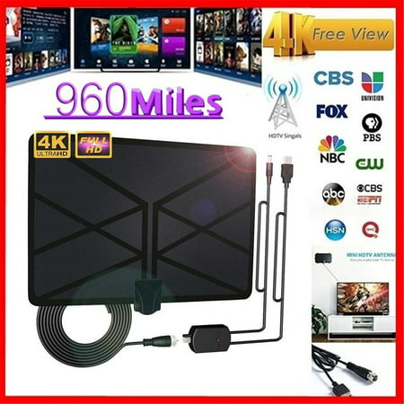 960 Miles TV Aerial Indoor Amplified Digital HDTV Antenna with 4K UHD 1080P DVB-T Freeview TV for Life Local Channels