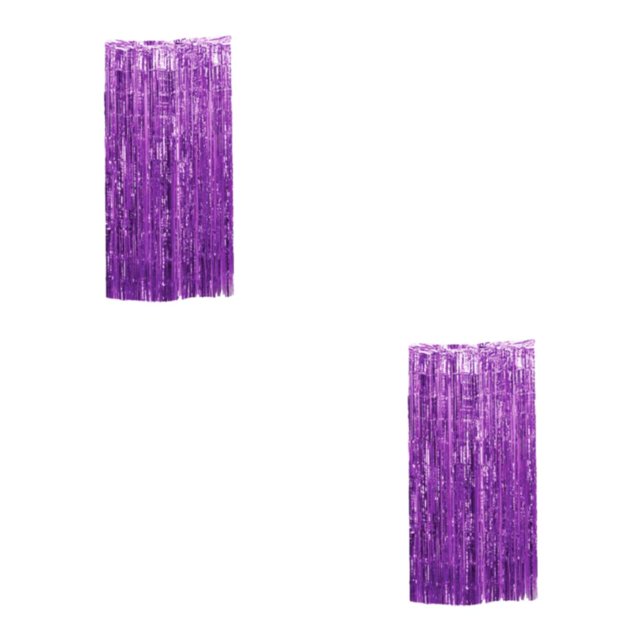 Maytalsory Finger-Safe Tassels Curtain For Customized Birthday Backdrop Luster Foil Curtain Purple 2Set