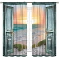thumbnail image 2 of Beach Window Curtains, Summer Coastal Tropical Seaside Sunset Nautical Ocean Scenery Window Drapes Treatments for Bedroom Living Room Kitchen Bathroom 2 Panels Set, 52"x84" Inch, 2 of 5