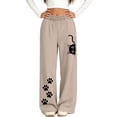 thumbnail image 4 of Spazoro Girls Wide Leg Sweatpants with Pockets, Fleece Lined Drawstring Cat Paw Print Elastic Waist Loose Fit Relaxed Casual Bottoms for Daily Wear Khaki Size 9-10, 4 of 6