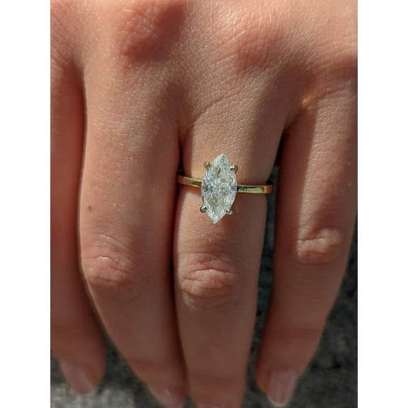 SOLITAIRE JEWELS 2.5Ct Marquise Moissnaite Engagement Ring Solid 14K Yellow Gold Solitaire Wedding Ring